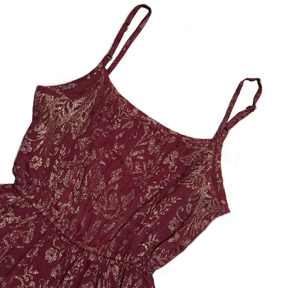 Abercrombie Fitch Burgundy Glitter‎ Pleated Floral Cocktail Evening Mini Dress S - Picture 2 of 7